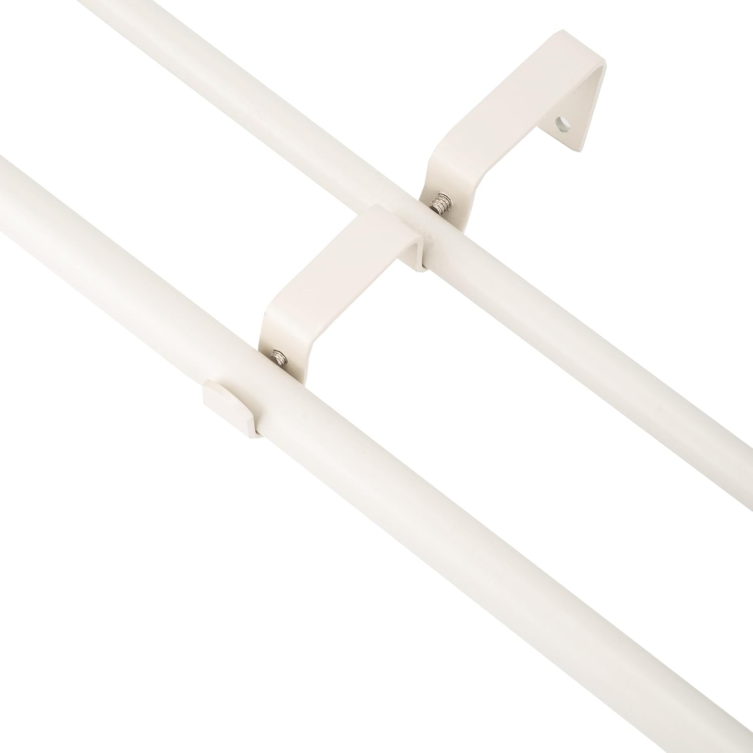 5/8" Double Curtain Rod with Brun Finials,Weathered White,84‘’-120‘’