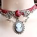 Acxico® Hot Sale Retro Vintage Red Rose Bronze Flower Twig Victorian's Cameo Lolita Pendant Lace Necklace