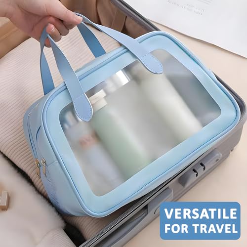 Image of Kuber Industries Pack of 2 Waterproof Skincare /Cosmetic Bag for Women | Space-Saving Makeup & Travel Toiletry Pouch | Aesthetic Vanity Kit & Wash Bag for Girls | YJ-20-BLU | Transparent - Blue