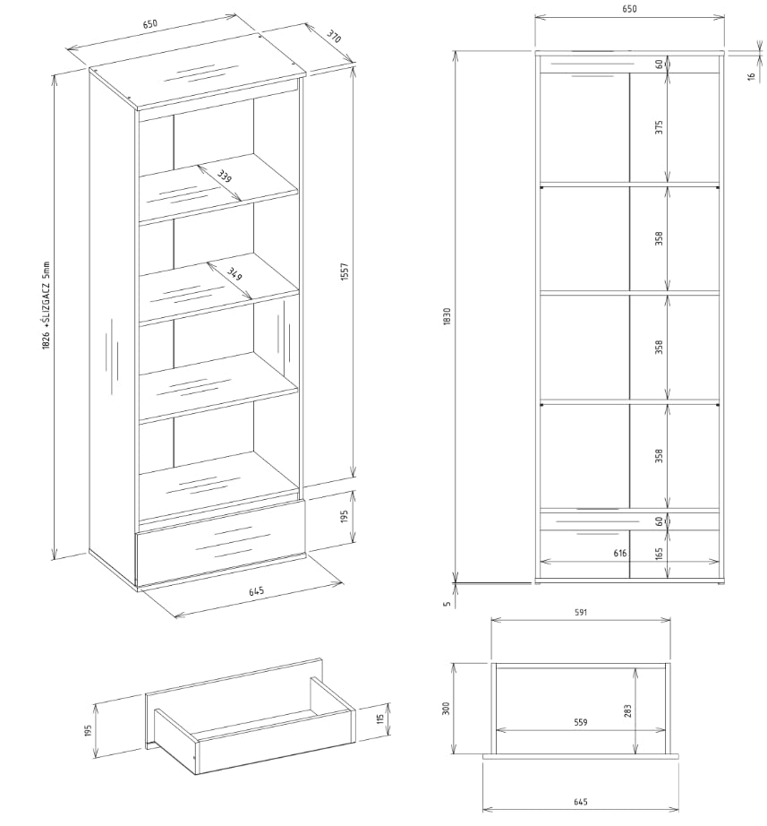 Librería de diseño moderno BDW Palermo blanca con cajón espacioso 3