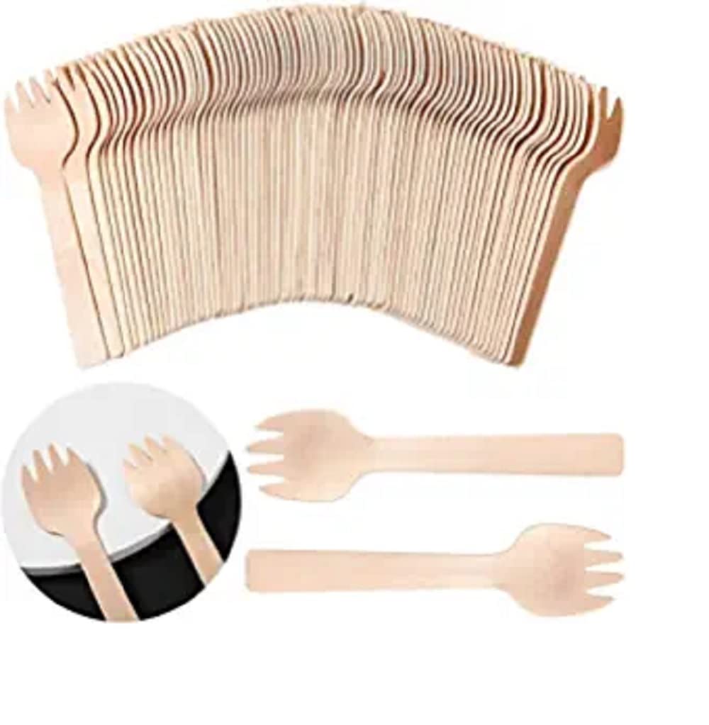 V4L Wooden Disposable Spork 2 in 1 (Spoon + Fork) Mini Wooden Cutlery Set, 16 CM 100 Spoon - Image 4 thumbnail
