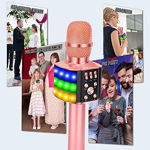 Bonaok Wireless Bluetooth Karaoke Microphone With Controllable Led Lights,4 In 1 Portable Karaoke Machine Mic Speaker For All Smartphones,Birthday Holiday Party Gifts For Kids & Adults(Q36 Rose Gold) #TOP6
