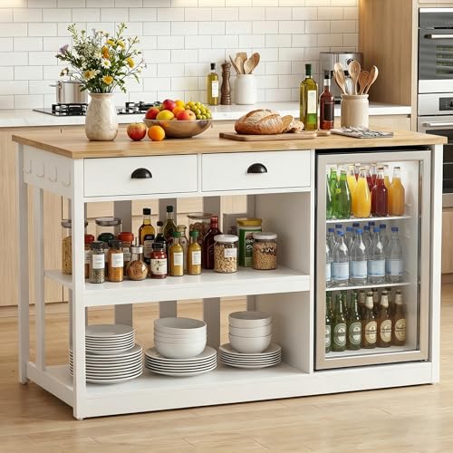LAZZO Large Kitchen Island with Storage 59" Farmhouse Stationary Island