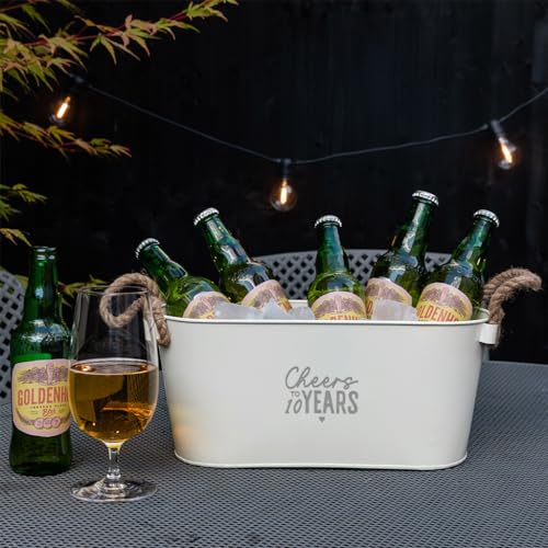 ‘Cheers to 10 Years’ Metal Ice Bucket - 10th Anniversary for Him - Tin Anniversary for Her - Couple Gifts - Wine Bucket