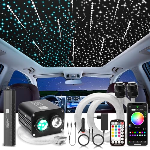Image of Meteor 20W Twinkle Starlight Headliner Kit, Star Lights for Car with Bluetooth APP /Remote /Music Mode, Fiber Cable 550pcs*0.03in*9.8ft+Shooting Star kit for Car Roof & Home Decoration
