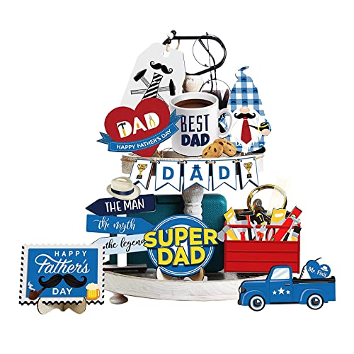 Bandeja Desayuno Juego de decoración de bandeja escalonada para el día del padre, casa de campo, logotipo de , camisa, maletín, camión enano, bandeja de capa de para mesa, (Dark Blue, One Size)