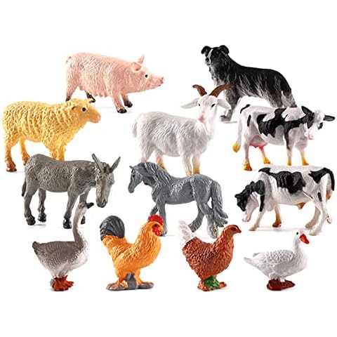 12Pcs Farm Animals Statues, Mini Simulation Animal Figurines, Creative Simulated Poultry Farm Barn, Learning Educational, Cake Ornaments(12 Pcs/Set) Cover