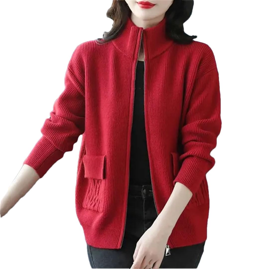 Alloaone Chaqueta De Punto para Mujer, Cárdigan con Cremallera, Suéter Informal con Cuello Levantado, Cárdigans De Punto
