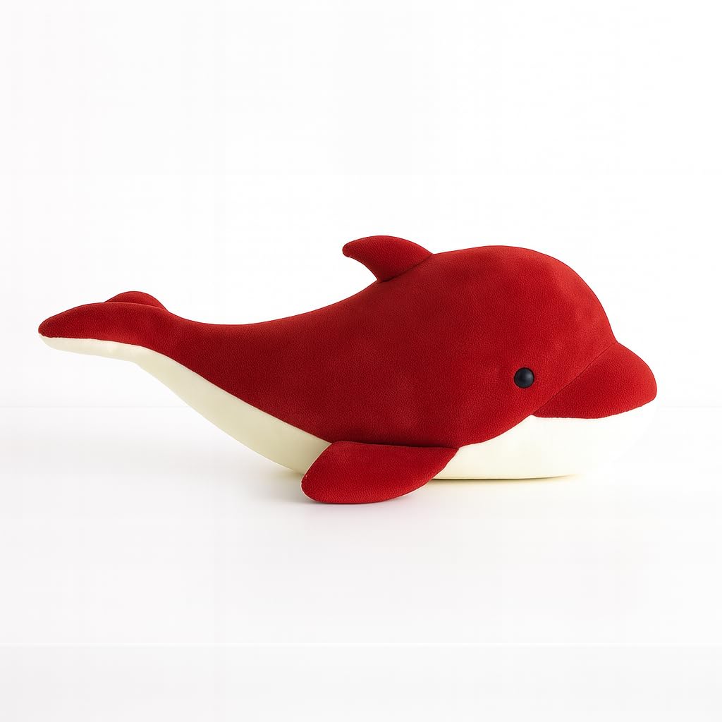 Plush Dolphin Soft Toy, Red and White, Decorative Stuffed Animal – 30 cm