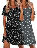 Ekouaer 2 Pack Nightgowns for Women Sleepshirt Short Sleeve Night Shirts Soft Sleep Dress Classic NightDress Star Gray&Constellation XL