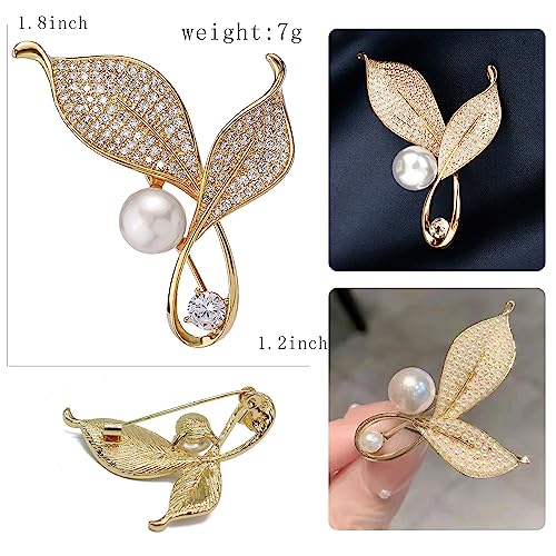 Image of Crystal Pearl Flower Brooches Pins Fashion Beautiful Created Rhinestone Floral Brooch Good Idea for Party Dance Wedding Banquet for Elegant Women Girl