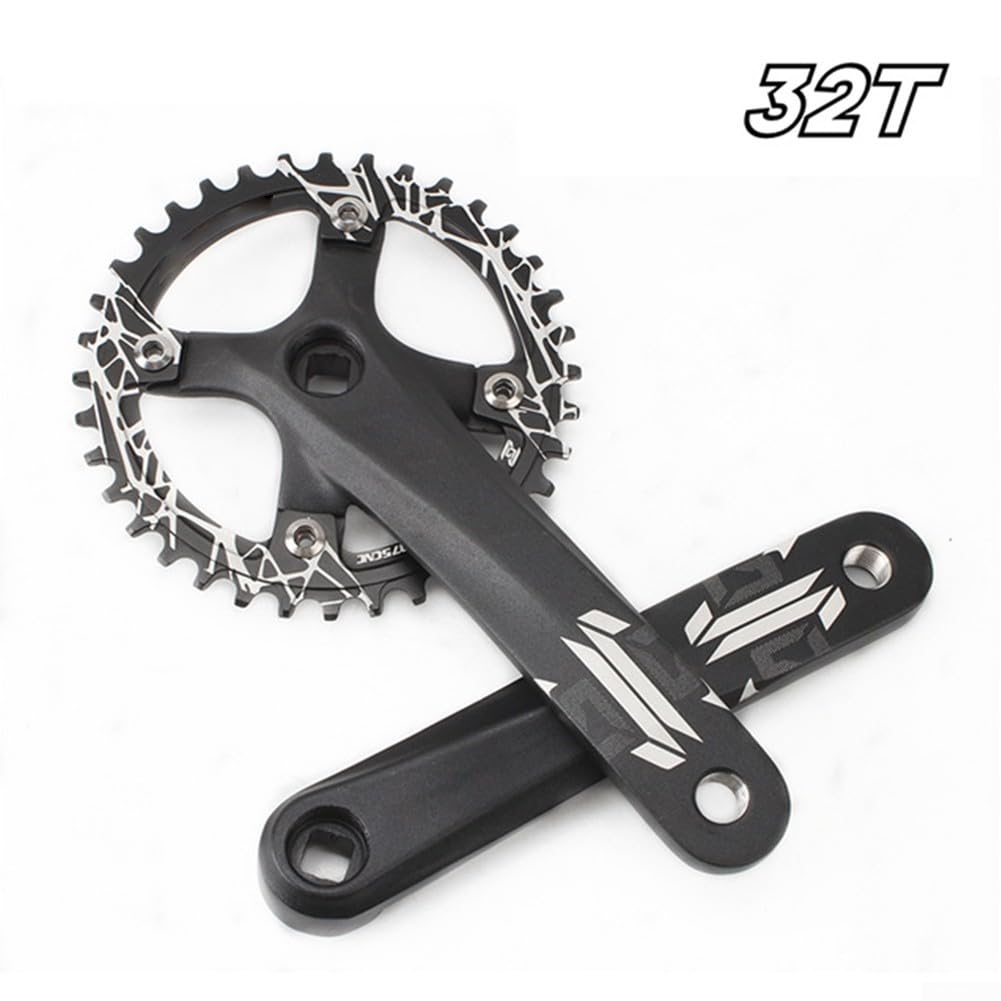Guarnitura per bici a velocità singola, 32/34/36/38T, in lega di alluminio, quadrata, accessorio di ricambio per mountain bike e bici da strada (manovella + 32T)