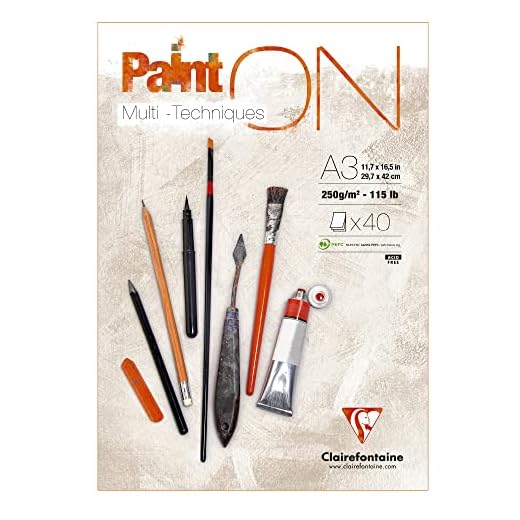Clairefontaine 96536C PaintON Bonded Block - 40 hojas Papel de dibujo multitécnico de grano muy ligero - Blanco - A3 29,7x42 cm 250g