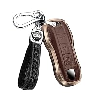 ontto Custodia per Chiave Adatta per Porsche Cayenne Macan Panamera Taycan 718 911 971 2020-2024 Custodia Protettiva in Metallo PU Pelle Portachiavi Auto Cover 3/4 Tasti Nero