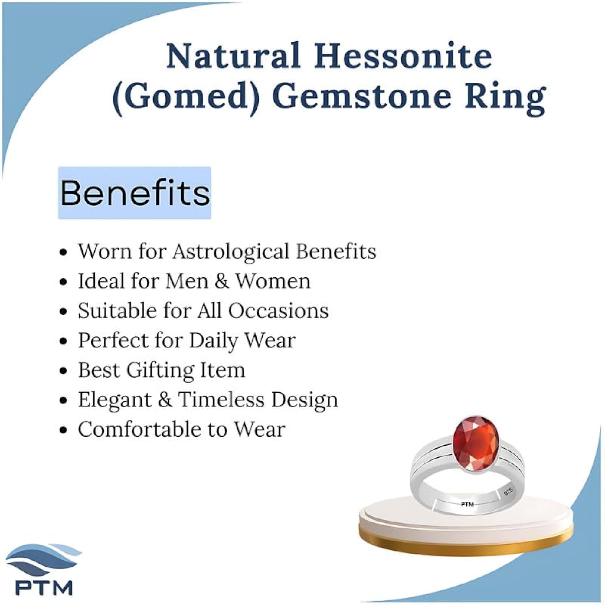 Women's 925 Sterling Silver Hessonite Adjustable Ring, Astrological Gemstone