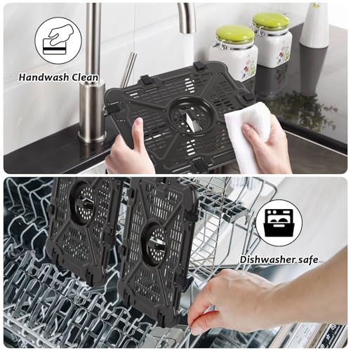 2 Stück Air Fryer Grill Pfanne für Ninja SL401 Dual Stack XL 2,Ersatz Airfryer Crisper Plate Grill Tray Zubehör,Air Fryer Replacement Parts Grillplatte Tray mit Gummipuffer und Halterung