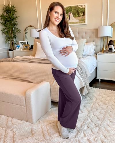 Image of G4Free Women's Maternity BareFeel Wide Leg Yoga Pants | Bump-Friendly Coverage,Wide Leg Design,Lycra Blend,Extremely Soft,Skin-like Touch,for Work Casual Wear