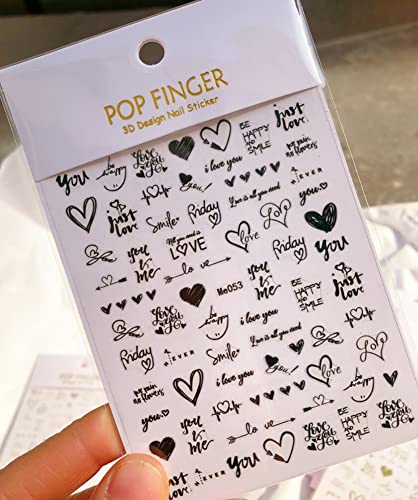 6 Sheets Gold Nail Art Stickers English Letter Heart Nail Art Stickers Black Gold Sliver Heart Nail Decals Valentines Day Love Alphabet Nail Foil Heart Designs Stickers For Women Girls Acrylic Nail Decorations #TOP2
