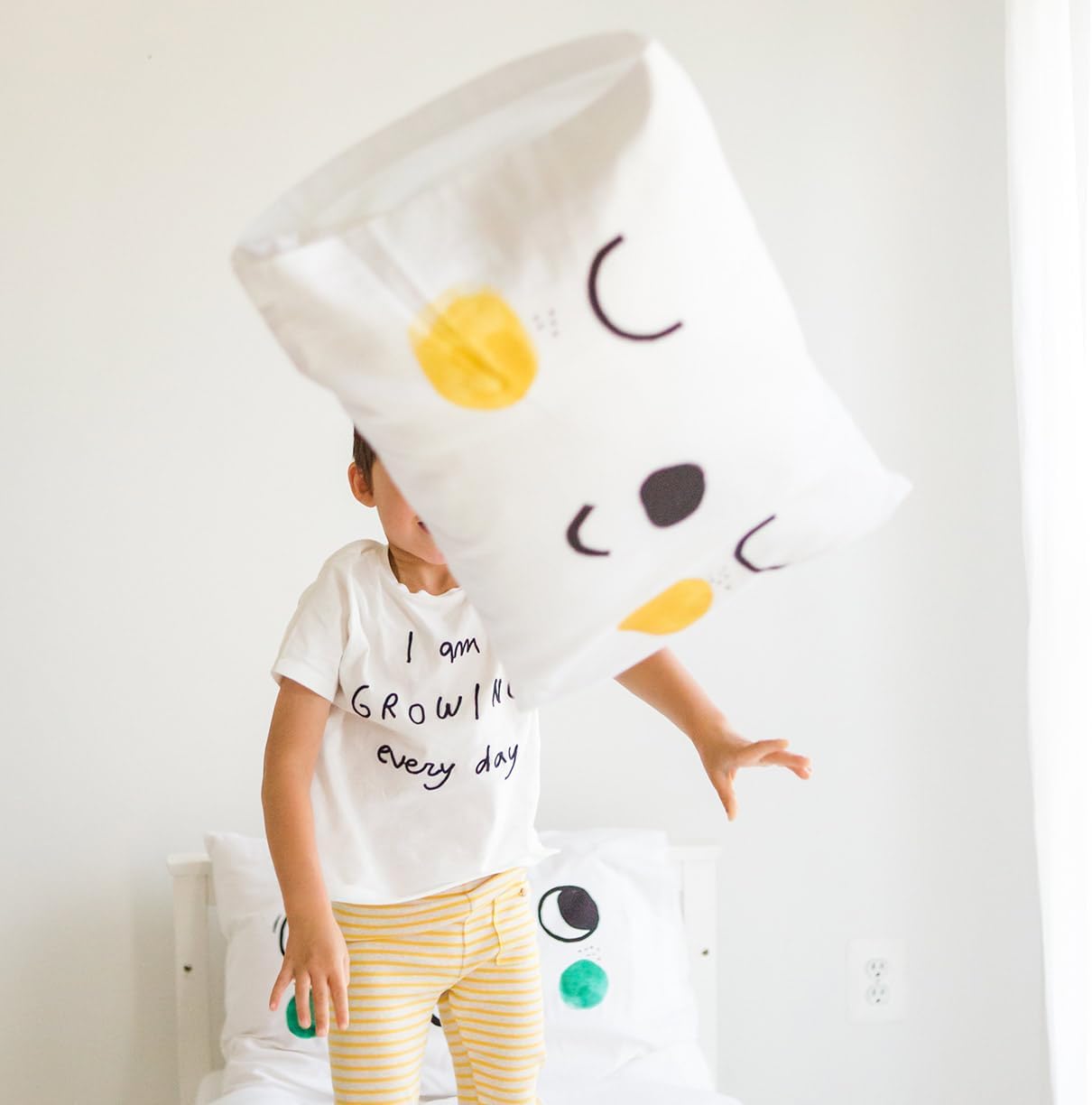 Kids Pillowcases, 2 Pack, by Rookie Humans - 100% Cotton w/Envelope Closure (Happy)