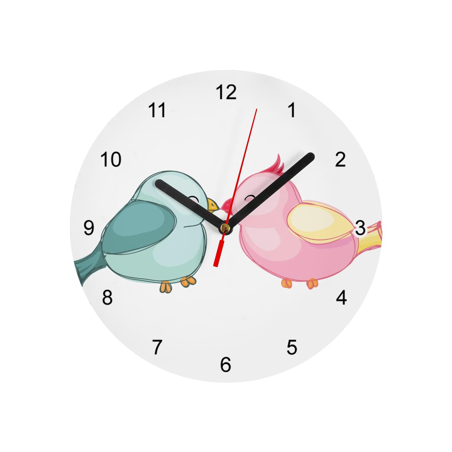 Horloge murale en verre blanc 20 cm avec motif oiseaux style mignon
