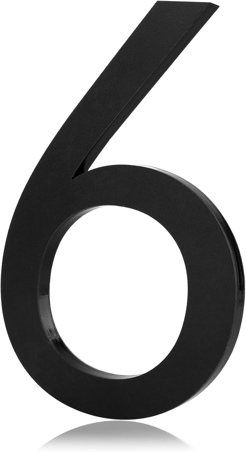 6 Inch Black House Numbers 6, Easy Install Matte Black Acrylic Mailbox Numbers, Address Signs for Exterior Doors, Apartments, Farmhouses, Hotels