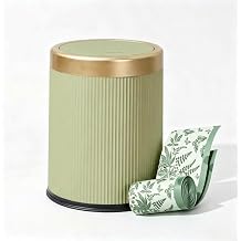 12L Bathroom Bin - Bedroom Bin with Press Top Lid, Round Garbage Trash Can Dog Proof Dustbin with 60 Garbage Bags for Toilet Bathroom Bedroom Living Room Office Kitchen, Light Green