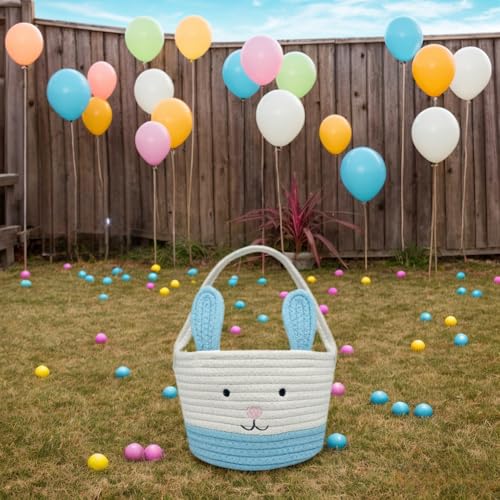 Cileruide Osterkorb, Osterhasenkorb-Set für die Ostereiersuche, Ostereiersuche-Taschen mit Henkel, Ostersack Taschen, Geschenkkörbe für Kinder, Bevorzugung für Kinder auf Osterparty (Blau)