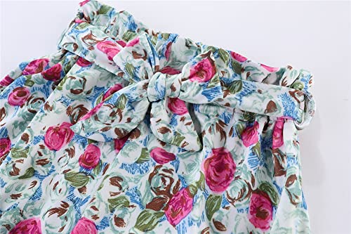 Image of Mud Kingdom Rib Little Girls Outfit with Headband Ruffle Sleeve Tops and Floral Short Set