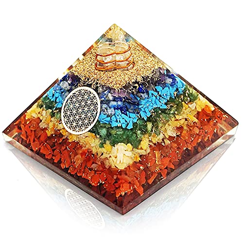 Merri Mystic Seven Chakra Orgone Pyramid | Energy Generator Crystal Pyramid for Protection, Healing, and Meditation | Orgonite Pyramid with 7 Chakra Bracelet to Provide Positive Energy and Abundance