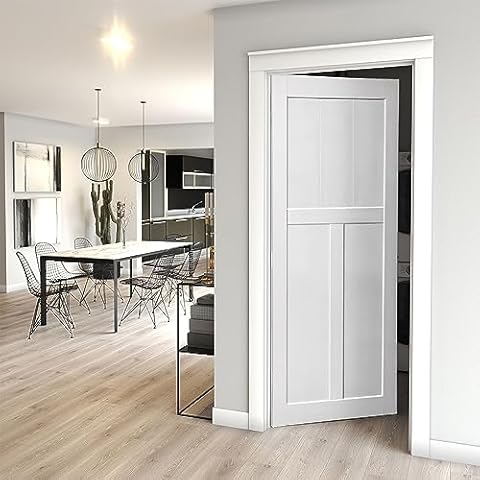 HOYA PONYOO 30" x 80" T Style Wood Primed Door, DIY Unfinished Solid Wood Paneled Door, Interior Single Standard Door Panel, Pre-Drilled Holes Required Assembly Cover