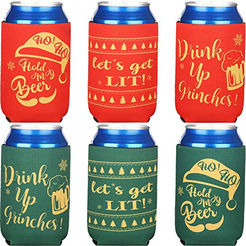 12 Piezas Latas Mangas Enfriadores Cerveza Bebida de Navidad Cubierta de Latas Mangas Enfriadores Fundas Plegables de Porta Cerveza para Navidad...