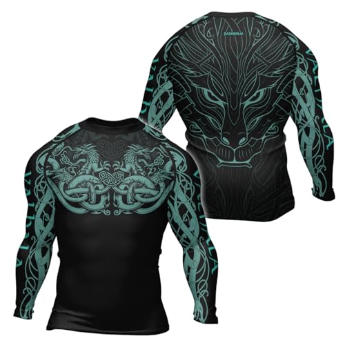 Jiu-Jitsu Viking Rash Guard Men's Long Sleeve Baselayer Performance Compression Shirt for MMA BJJ Grappling