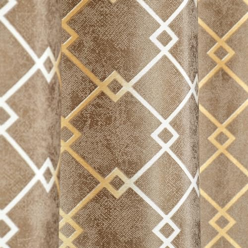 Image of Window Curtains Check Design for Drawing Room /Living Room /Hall Room Parde for Door, Brown Color 5 Feet 3 Pcs Set Curtains