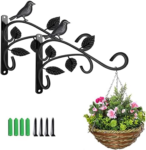 2 Par Heavy Duty Wall Hanging Basket Brackets, Hanging Brackets Hooks,Plant Hooks Metal Wall Bracket for Hanging Plants Lanterns Bird Feeders,Garden Basket (Black)