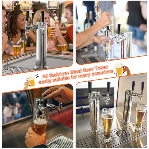 Imaictuu All Stainless Steel Kegerator Tower, Upgraded Dual Tap Beer Tower Dispenser Kegerator Parts，3 Inches Beer Tower Includes Pre-Assembled Hose and Self-Closing Faucet - Thumbnail 6