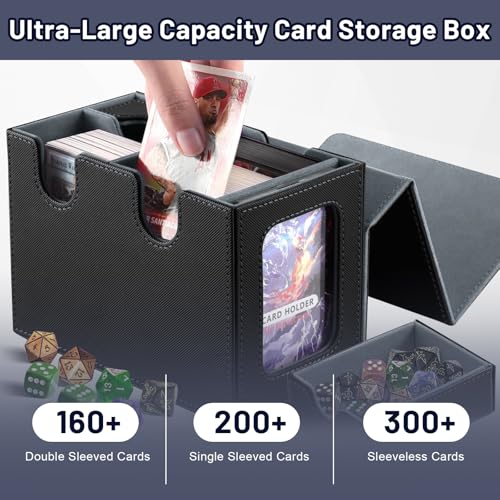 comeder Card Deck Box for MTG Commander, Card Deck Case Holds 160+ Double-Sleeved Cards with Dice Tray Holds, Card Case Storage Box for TCG/CCG/PTCG/EDH/Magic/Sport Cards (Dark grey)