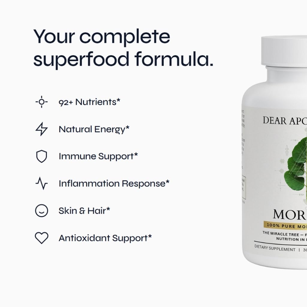 Moringa Leaf Capsules 800mg - Superfood Green Energy & Immune Support - Moringa Oleifera - Vegan, Non-GMO, Gluten Free, Soy Free - 60 Capsules — Amazon image 2