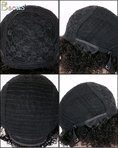 Becus Afro Wig Men For Black Men Human Hair Afro Black Hair Wig 70'S 80'S Disco Rocker Costume Wigs With Free Wig Cap Brazilian Virgin Human Hair(8 Inches Fluffy Tight Curls #1B) #TOP6