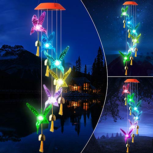 JOBOSI Hummingbird Wind Chime Transparent Hummingbird Wind Chime Hummingbird Gift Sun Bell Hummingbird Lamp Outdoor Solar Chandelier Gardening for Mother Garden Decoration