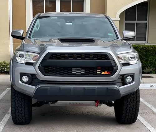 Image of iJDMTOY Retro Style 3-Color Trail Mountain Shape Grille Badge Emblem Compatible with Toyota Tacoma Tundra 4Runner FJ Cruiser RAV4 Hilux, etc (Yellow /Orange /Red)