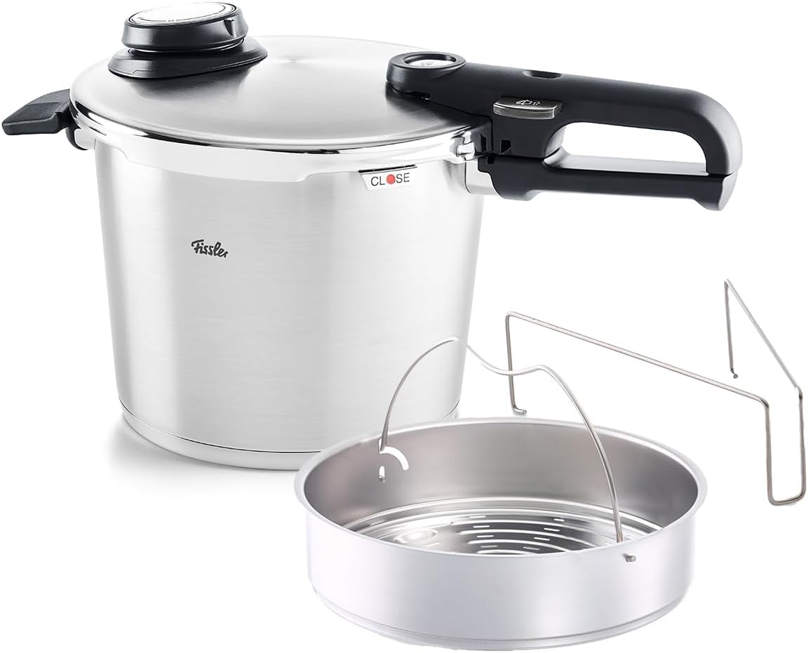 Fissler Vitavit Premium Pressure Cooker with Steamer Insert, 6.3 Quart