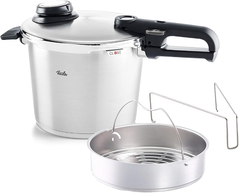 Fissler Vitavit Premium Pressure Cooker with Steamer Insert, 6.3 Quart