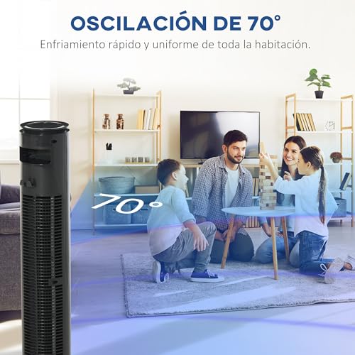 HOMCOM Ventilador de Torre, Ventilador de Pie Silencioso con Control Remoto, 3 Velocidades, 3 Modos, Temporizador 10H, Oscilación 70°, Pantalla LED, para Hogar y Oficina, Gris Oscuro - imagen 5