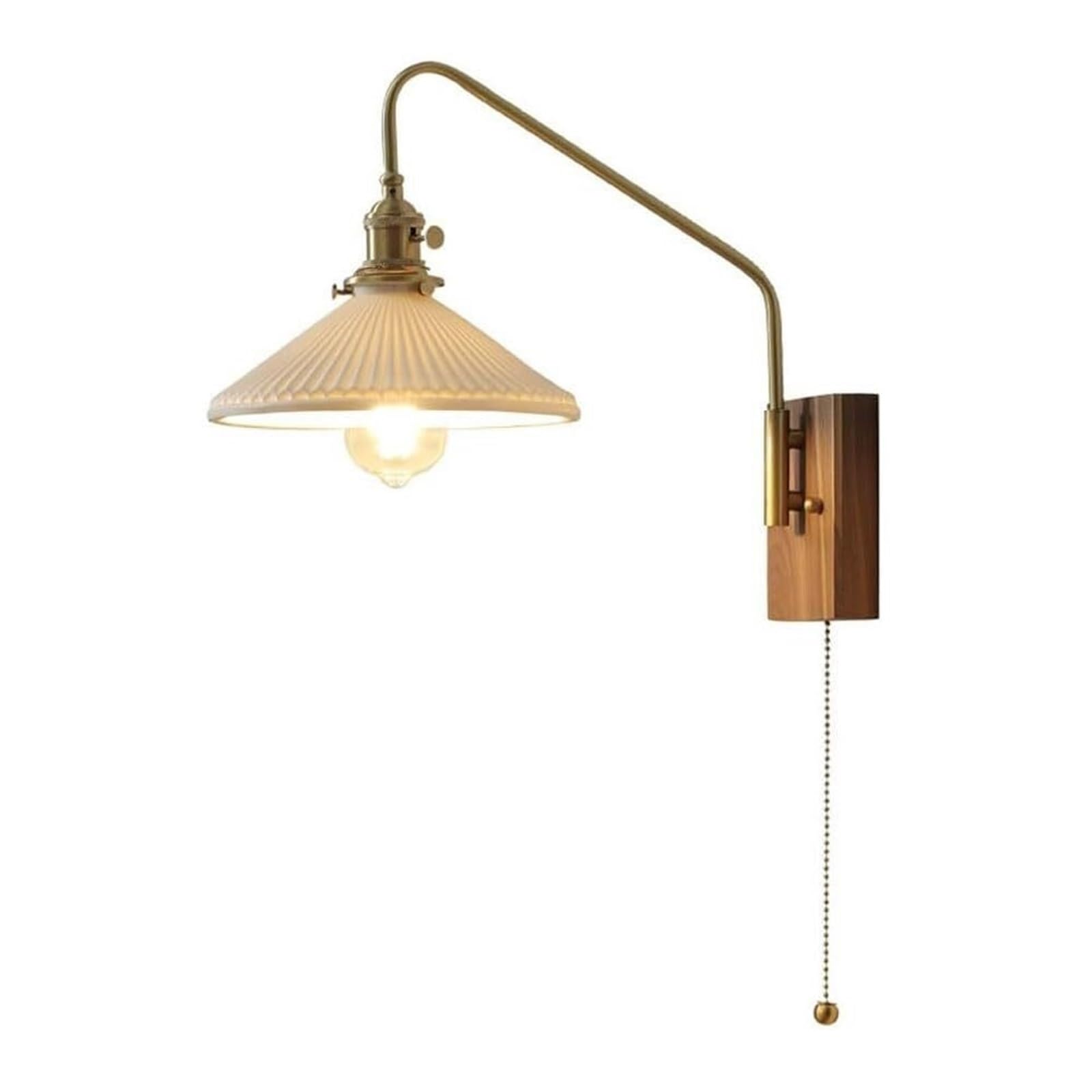 HUAYUSEDF Decorative Wall Lamps & Sconces Accent Lighting E27/E26 Modern Indoor Bedside Lights with Pull Switch White Ceramic Pleated Lampshade Fixture for Living Room