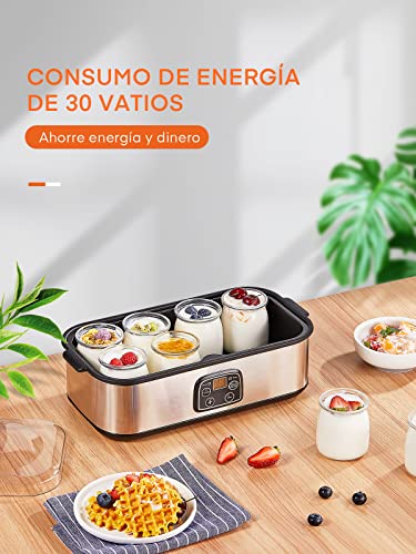 Yogurtera con 8 Vasos y Tapas, Máquina de Yogur Griega, LCD Pantalla de un Solo Toque, Fácil de Usar, Yogur Fresco Casero, Tiempo y Temperatura ajustables, sin BPA - imagen 7