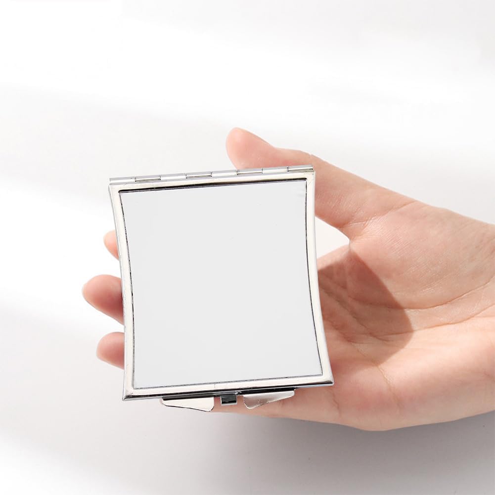 6 Pieces Sublimation Blank Pocket Makeup Mirror Sublimation Metal Compact Mirror Folding Travel Makeup Mirror Heat Transfer Cosmetic Mirror for Women Girls (Tetragonum) image 4