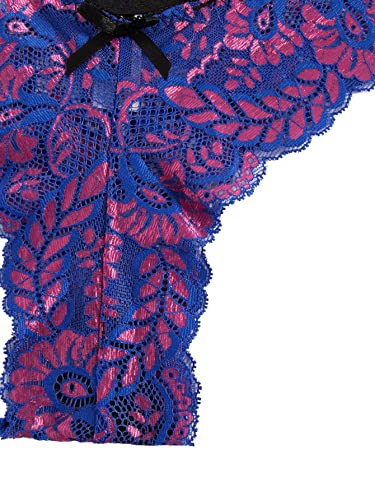 Floerns Women's 3 Pack Embroidered Mesh Letter Tape V-String Thong Panties Set Purple Multi M #TOP3