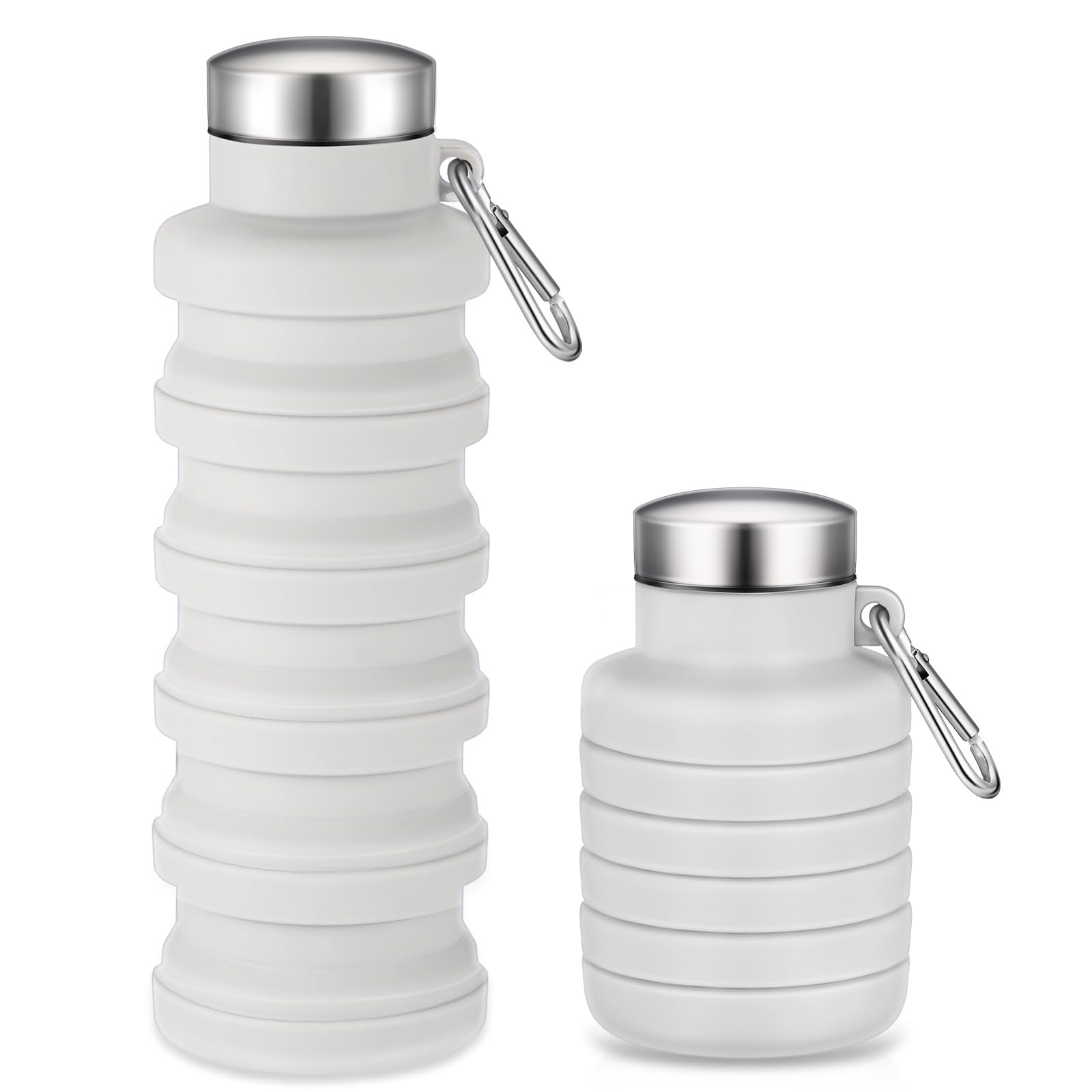 Baderke Collapsible Water Bottles 17oz Travel Sports Portable Water Bottle with Portable Buckle Silicone Lightweight Reusable Leakproof for Camping