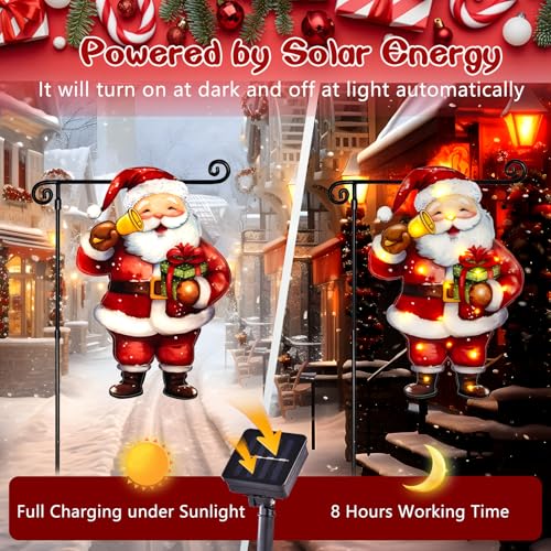 amadecohome Lighted Christmas Garden Flag 28x40, 8 Modes Double Sided Solar Christmas Decorations Outdoor LED Navidad Flag, Yard Decorations for Xmas Patio Lawn Porch (Santa Warm White 28x40) by amadecohome - Image 4