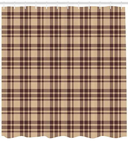 Ambesonne Tan And Brown Shower Curtain, Old Fashioned Check Plaid Pattern Scottish Tartan Inspired Geometric Design, Cloth Fabric Bathroom Decor Set With Hooks, 69" W X 75" L, Tan Brown #TOP1